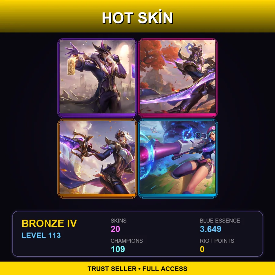 EUW | Lv113 | Bronze IV | 20 Skin | 109 Champ — LoL account
