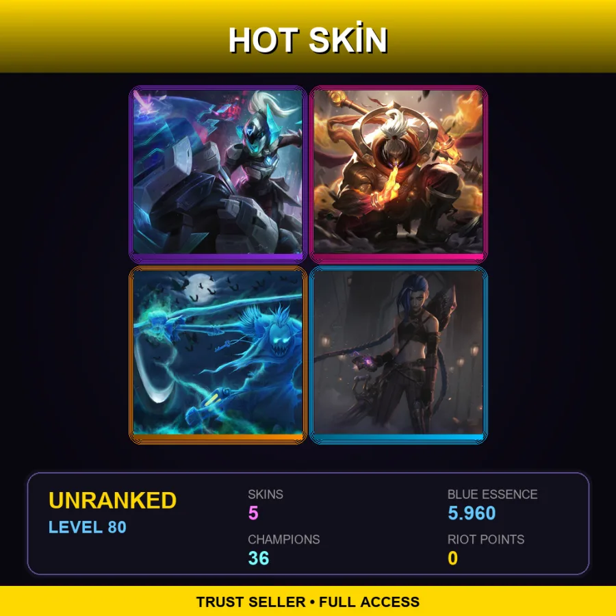 EUW | Lv80 | Unranked | 5 Skin | 36 Champ — LoL account