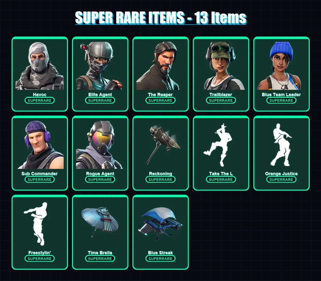 [PS4/PS5/XBOX/PC] | Havoc | Elite Agent | The Reaper | Trailblazer | Blue Team Leader | 56 skin | 37 pickaxe | 61 emote | 43 glider | Lv544