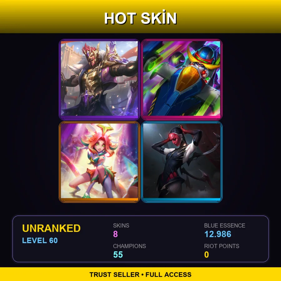 NA | Lv60 | Unranked | 8 Skin | 55 Champ