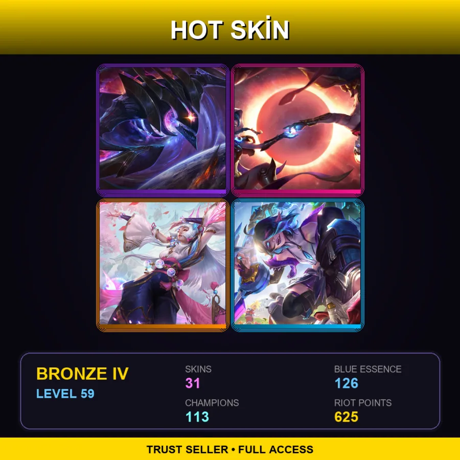 NA | Dark Star Kha'Zix | Cosmic Dusk Xayah | Spirit Blossom Syndra | Battle Academia Briar | 31 Skin | 113 Champ | Bronze IV | Lv59