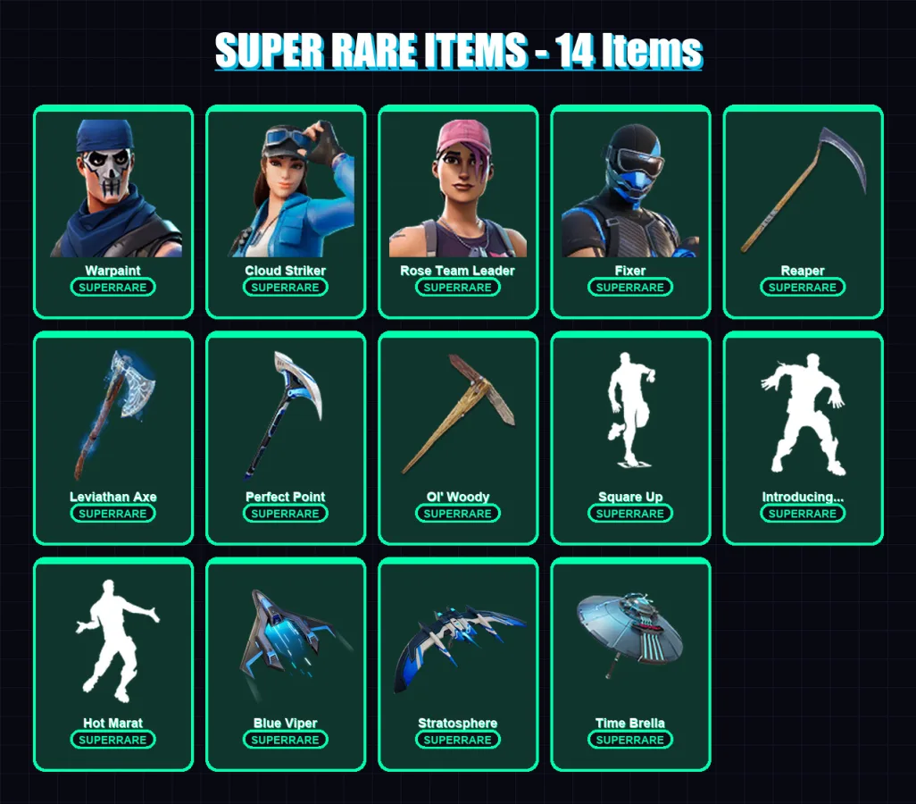 [PS4/PS5/XBOX/PC] | Warpaint | Cloud Striker | Rose Team Leader | Fixer | Catalyst | 168 skin | 177 pickaxe | 164 emote | 154 glider | Lv2453