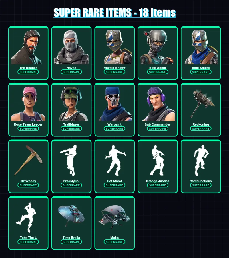 [PC/PSN] | The Reaper | Havoc | Royale Knight | Elite Agent | Blue Squire | 55 skin | 71 pickaxe | 76 emote | 76 glider | Lv922 — Fortnite account