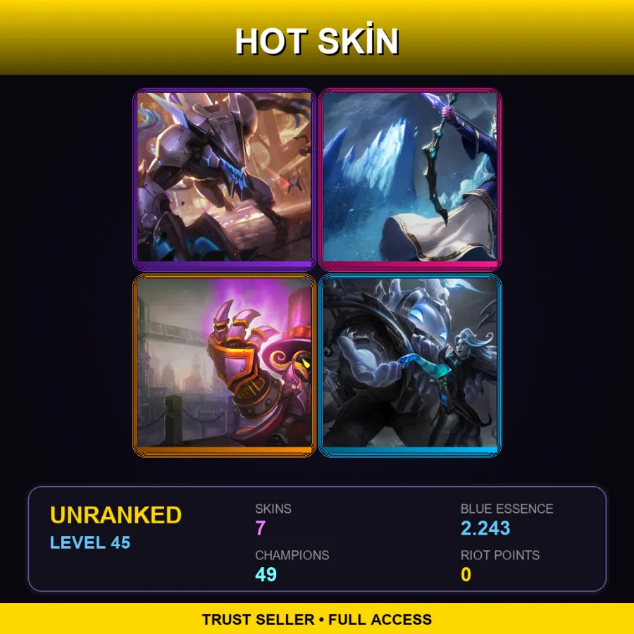 LAN | Lv45 | Unranked | 7 Skin | 49 Champ — LoL account
