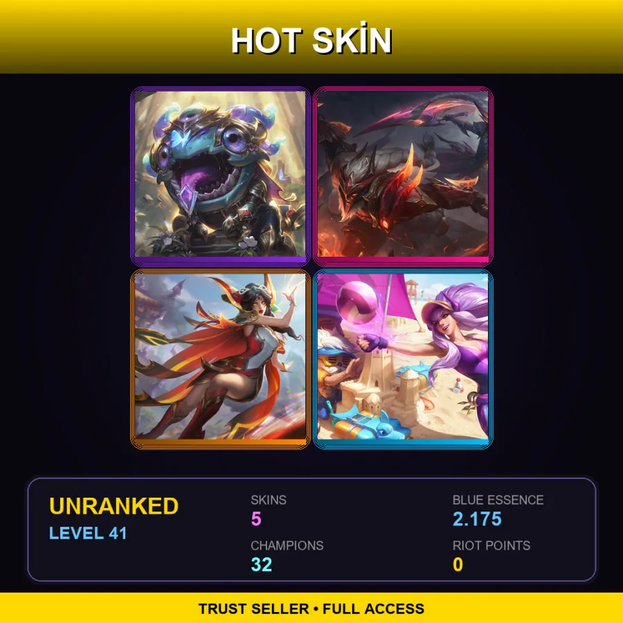 VN | Lv41 | Unranked | 5 Skin | 32 Champ — LoL account