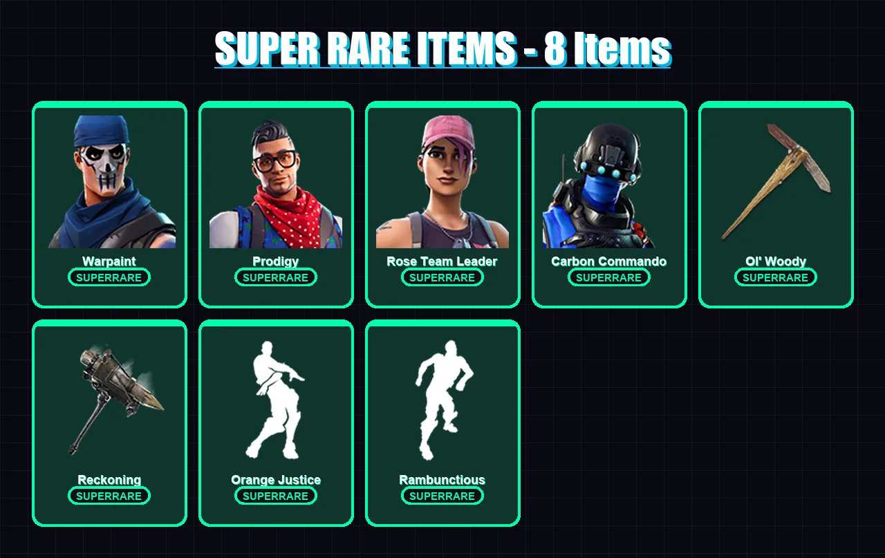 [PS4/PS5/XBOX/PC] | Warpaint | Prodigy | Rose Team Leader | Carbon Commando | Carbide | 29 skin | 19 pickaxe | 40 emote | 31 glider | Lv330