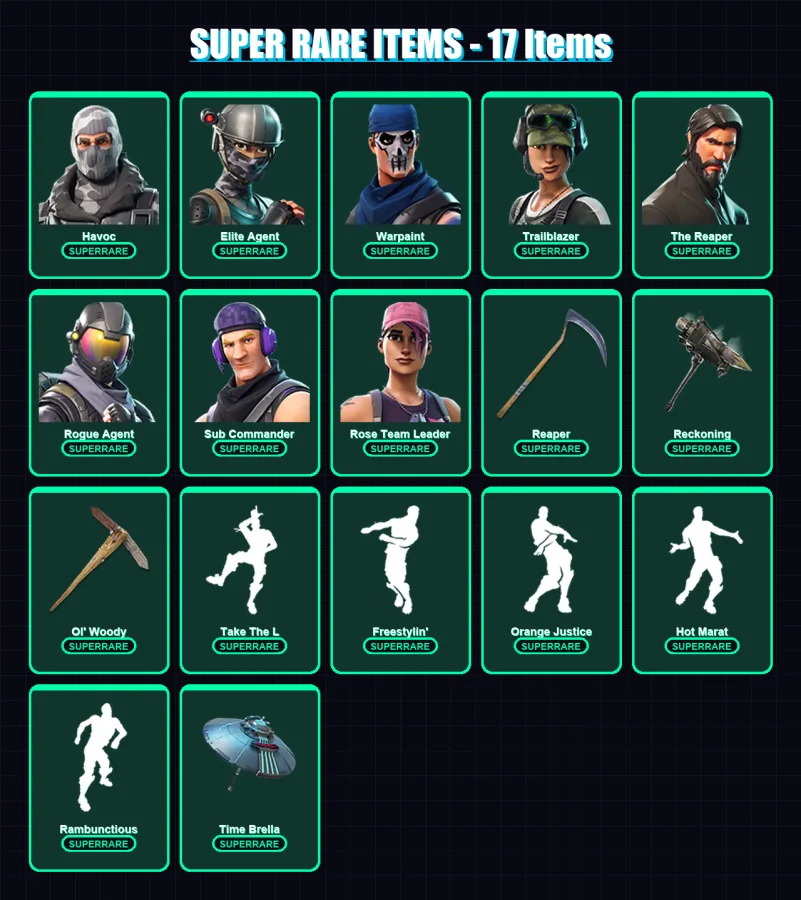 [PC] | Havoc | Elite Agent | Warpaint | Trailblazer | The Reaper | 67 skin | 53 pickaxe | 66 emote | 54 glider | Lv760