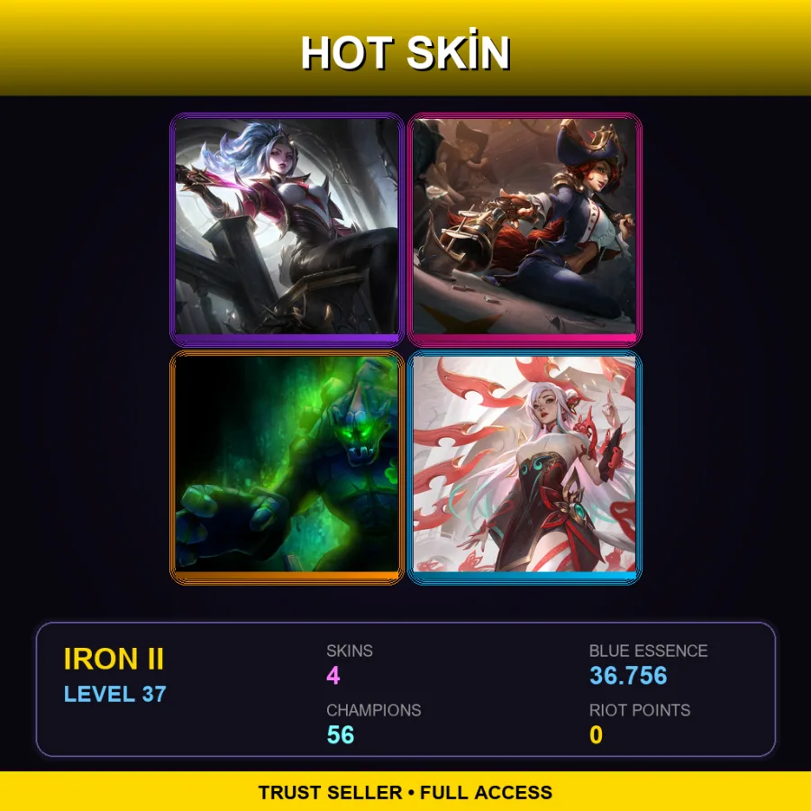EUW | Lv37 | Iron II | 4 Skin | 56 Champ — LoL account