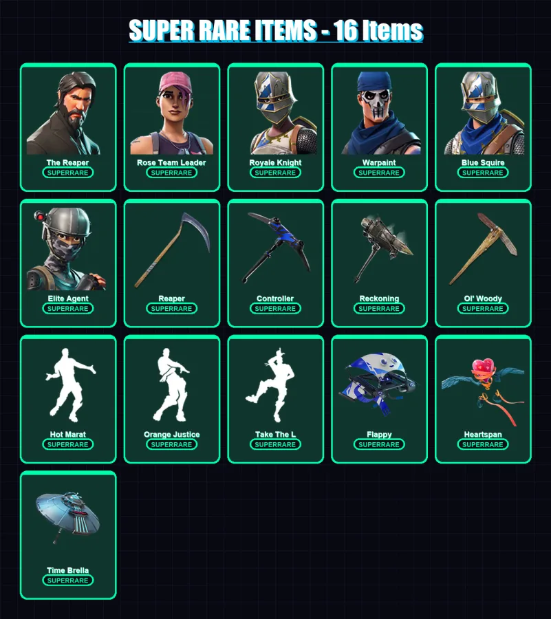 [PC/XBOX] | The Reaper | Rose Team Leader | Royale Knight | Warpaint | Blue Squire | 97 skin | 92 pickaxe | 90 emote | 92 glider | Lv1196