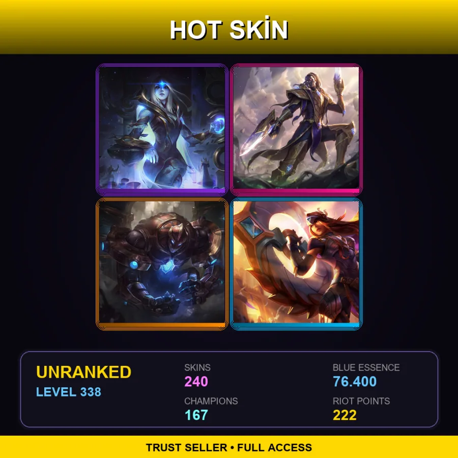 EUW | Lv338 | Unranked | 240 Skin | 167 Champ — LoL account