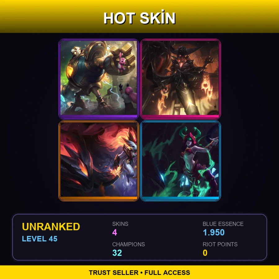 EUW | Lv45 | Unranked | 4 Skin | 32 Champ