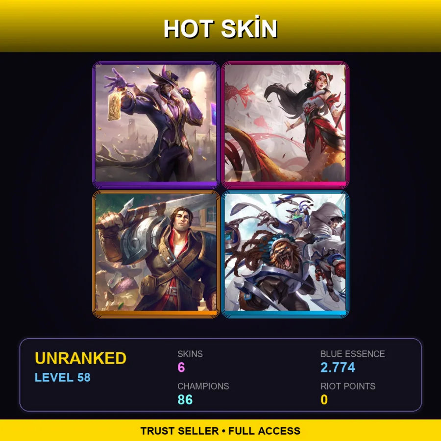EUW | Lv58 | Unranked | 6 Skin | 86 Champ with Nunu & Willump