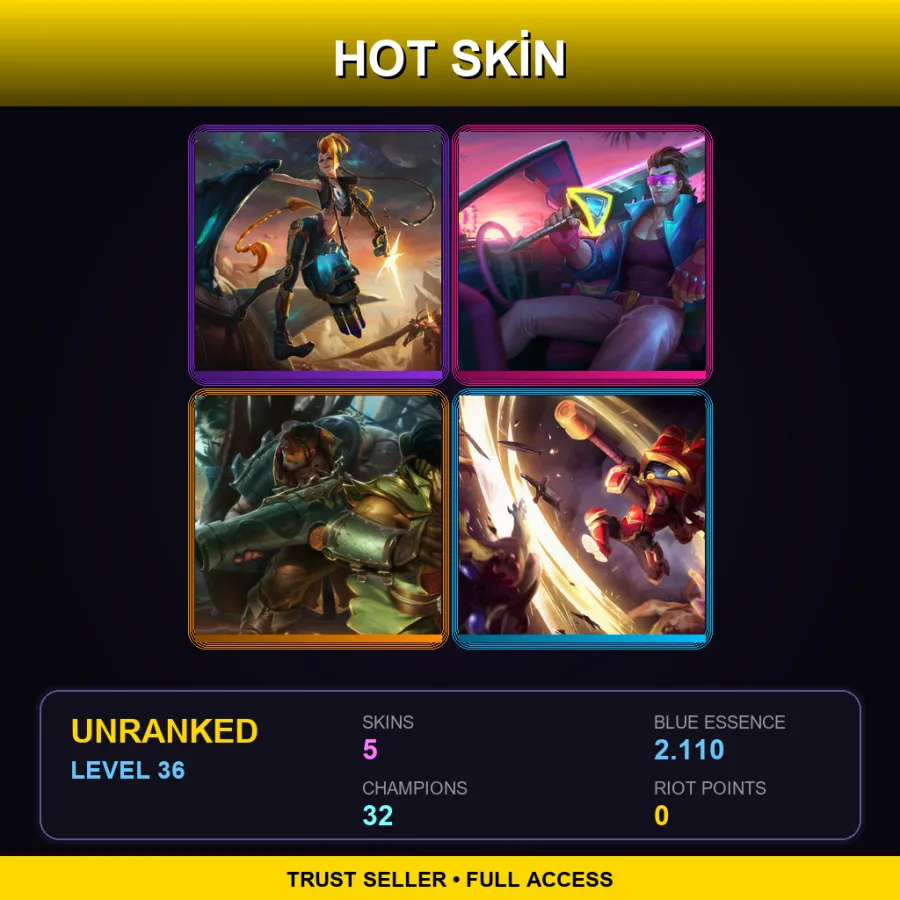 LAS | Odyssey Jinx | Demacia Vice Garen | Cutpurse Twisted Fate | Scarlet Hammer Poppy | 5 Skin | 32 Champ | Lv36