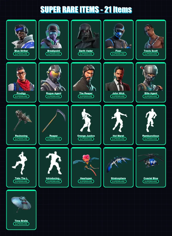 [PS4/PS5/XBOX/PC] | Blue Striker | Breakpoint | Darth Vader | Fixer | Travis Scott | 262 skin | 200 pickaxe | 244 emote | 188 glider | Lv2710