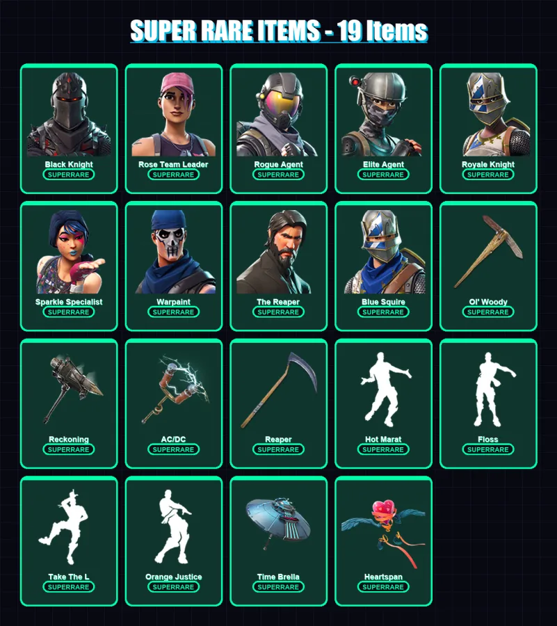 [PC/XBOX/PSN] | Black Knight | Rose Team Leader | Rogue Agent | Elite Agent | Royale Knight | 97 skin | 82 pickaxe | 81 emote | 85 glider | Lv1094