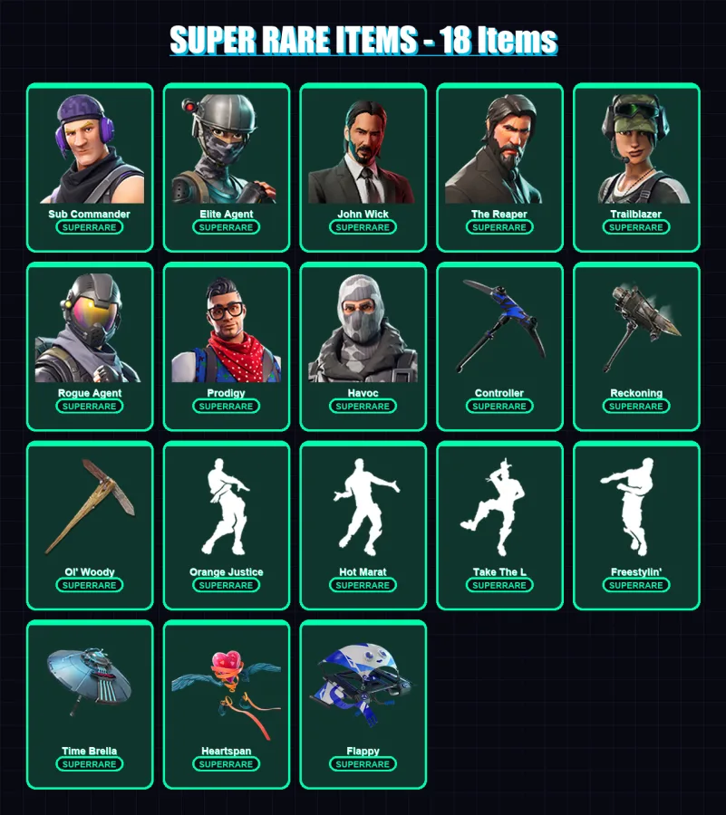 [PS4/PS5/XBOX/PC] | Sub Commander | Elite Agent | John Wick | The Reaper | Trailblazer | 101 skin | 103 pickaxe | 101 emote | 93 glider | Lv1527