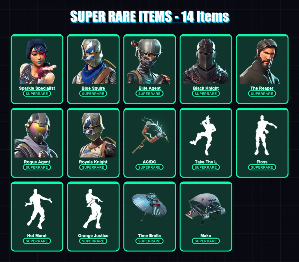 [PC] | Sparkle Specialist | Blue Squire | Elite Agent | Black Knight | The Reaper | 103 skin | 90 pickaxe | 92 emote | 75 glider | Lv794