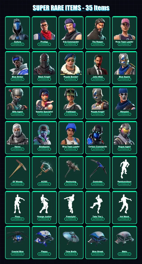[PC/XBOX] | Sultura | Prodigy | Sub Commander | The Reaper | Rose Team Leader | 119 skin | 111 pickaxe | 105 emote | 105 glider | Lv1114