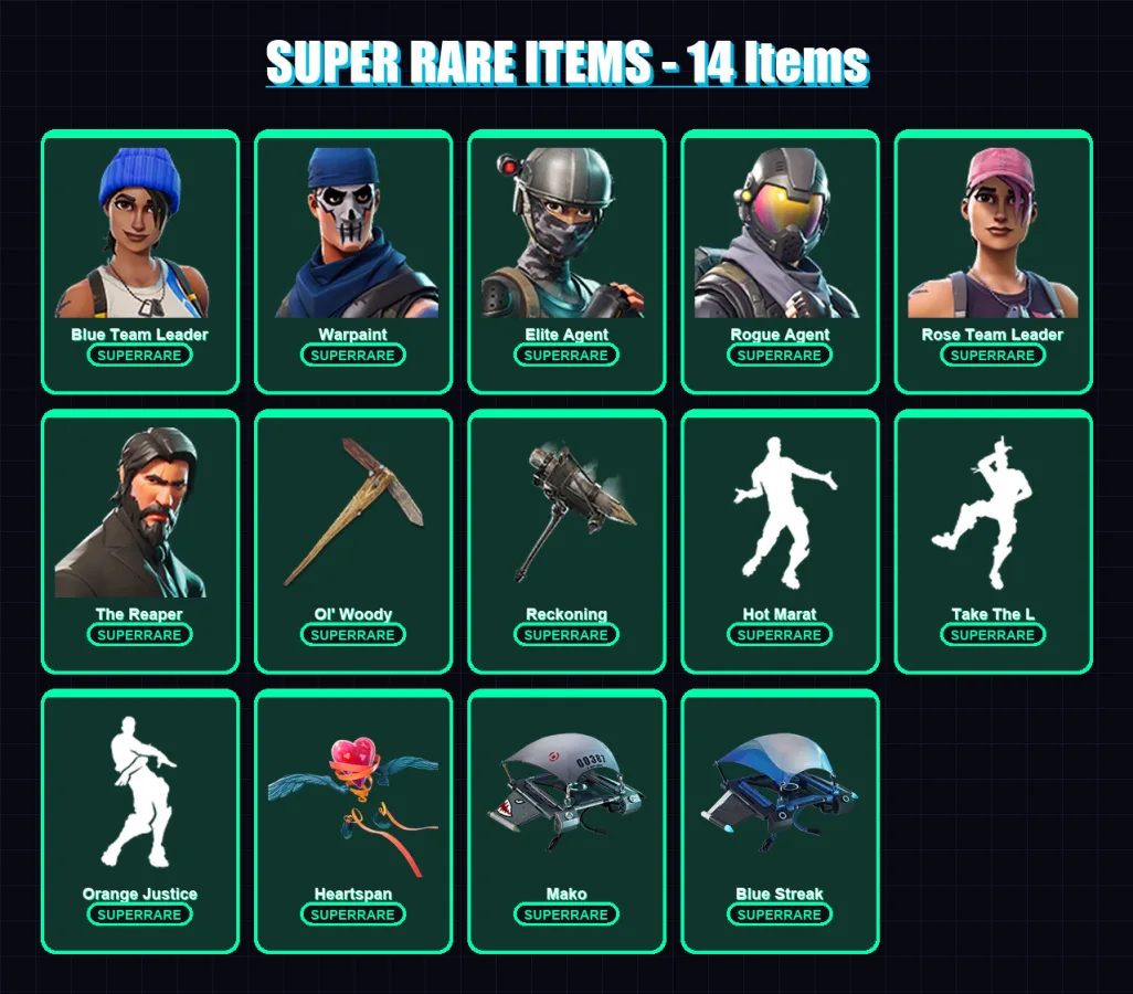 [PC/XBOX] | Blue Team Leader | Warpaint | Elite Agent | Rogue Agent | Rose Team Leader | 64 skin | 92 pickaxe | 69 emote | 89 glider | Lv1091