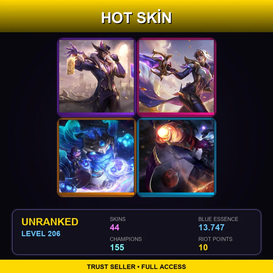 SG | Lv206 | Unranked | 44 Skin | 155 Champ — Unranked / Smurf League of Legends