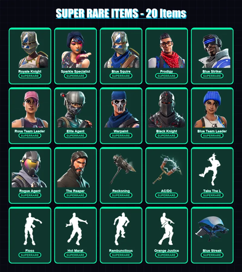 [PS4/PS5/XBOX/PC] | Royale Knight | Sparkle Specialist | Blue Squire | Prodigy | Blue Striker | 56 skin | 28 pickaxe | 39 emote | 36 glider | Lv486