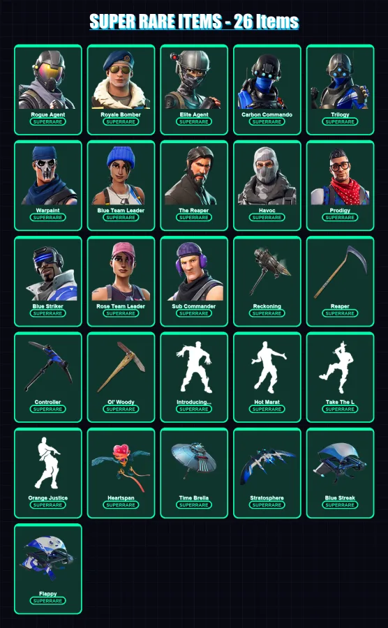 [PC/XBOX] | Rogue Agent | Royale Bomber | Elite Agent | Carbon Commando | Trilogy | 200 skin | 200 pickaxe | 174 emote | 181 glider | Lv2576