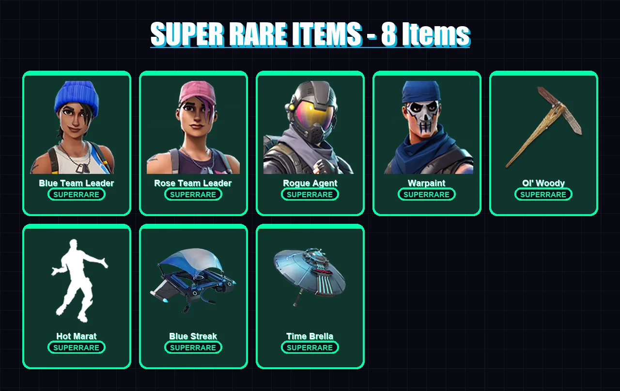 [PC/XBOX] | Blue Team Leader | Rose Team Leader | Rogue Agent | Warpaint | Blackheart | 19 skin | 65 pickaxe | 41 emote | 57 glider | Lv891