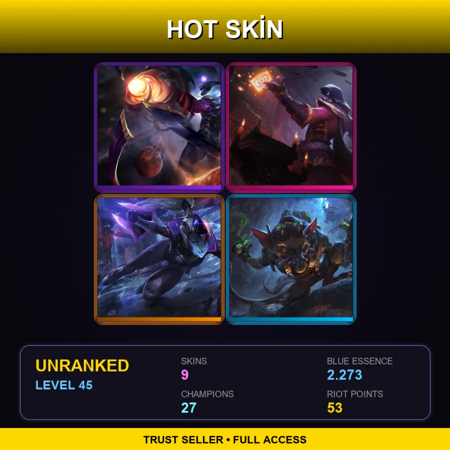 EUW | Lv45 | Unranked | 9 Skin | 27 Champ — LoL account