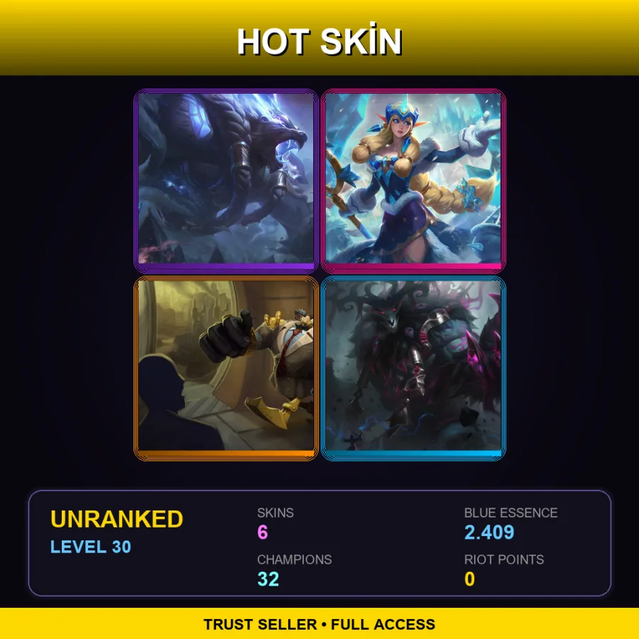 EUW | Lv30 | Unranked | 6 Skin | 32 Champ
