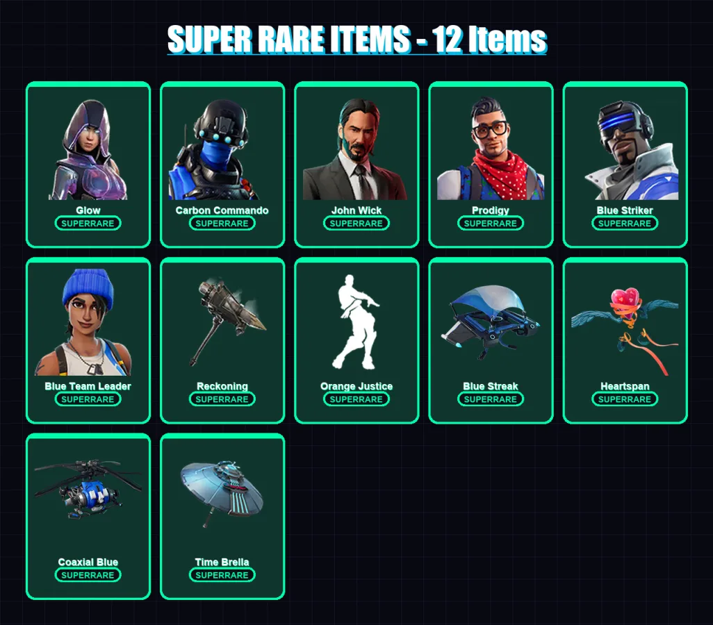 [PC/XBOX] | Glow | Carbon Commando | John Wick | Prodigy | Blue Striker | 66 skin | 58 pickaxe | 65 emote | 74 glider | Lv855