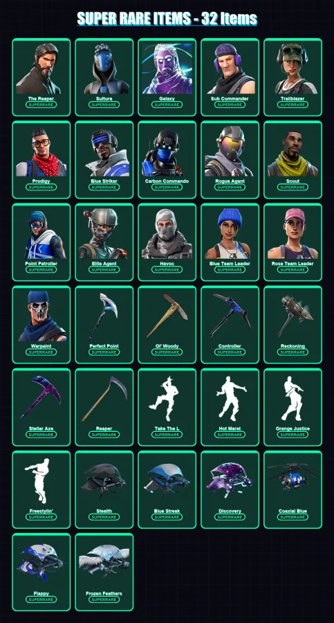 [PC/XBOX] | The Reaper | Sultura | Galaxy | Sub Commander | Trailblazer | 294 skin | 179 pickaxe | 158 emote | 155 glider | Lv1531
