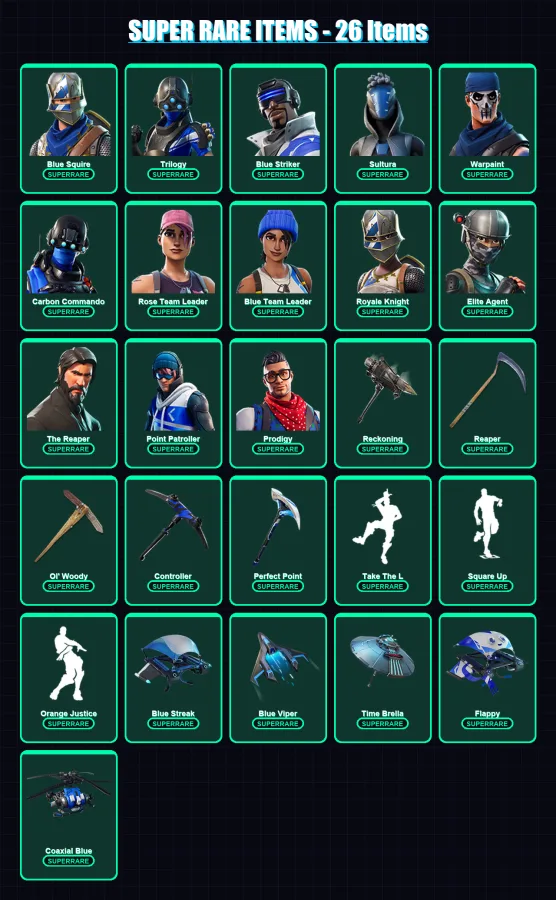 [PS4/PS5/PC] | Blue Squire | Trilogy | Blue Striker | Sultura | Warpaint | 79 skin | 87 pickaxe | 68 emote | 89 glider | Lv1236