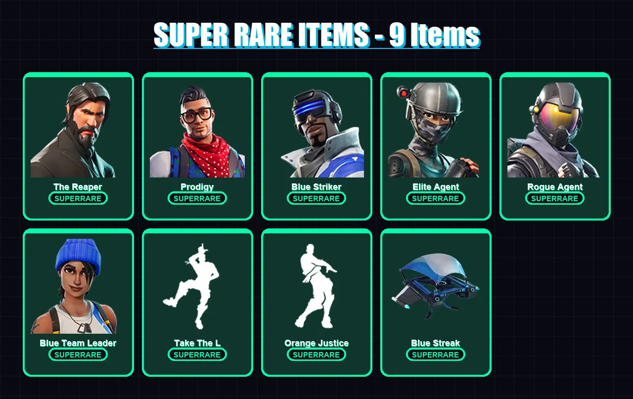 [PC/XBOX/PSN] | The Reaper | Prodigy | Blue Striker | Elite Agent | Rogue Agent | 26 skin | 34 pickaxe | 28 emote | 32 glider | Lv477 — Fortnite account