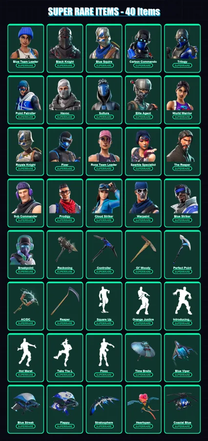 [PC/XBOX] | Blue Team Leader | Black Knight | Blue Squire | Carbon Commando | Trilogy | 182 skin | 169 pickaxe | 180 emote | 154 glider | Lv1955 — Fortnite account