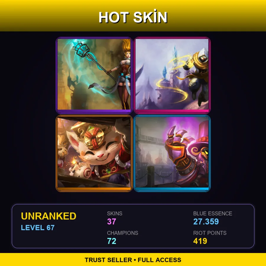NA | Hextech Janna | Shadow Prince Malzahar | Firecracker Teemo | Superb Villain Veigar | 37 Skin | 72 Champ | Lv67