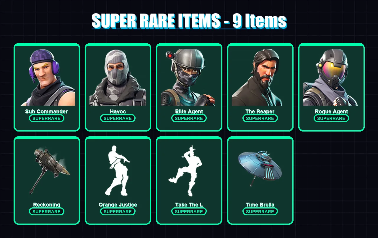 [PC/PSN] | Sub Commander | Havoc | Elite Agent | The Reaper | Rogue Agent | 76 skin | 60 pickaxe | 70 emote | 60 glider | Lv748