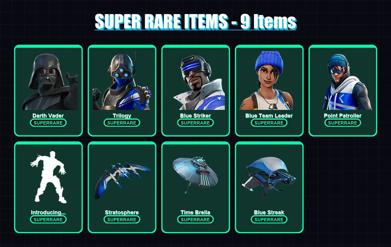 [PC/XBOX/PSN] | Darth Vader | Trilogy | Blue Striker | Blue Team Leader | Point Patroller | 40 skin | 77 pickaxe | 45 emote | 68 glider | Lv1181 — Fortnite account