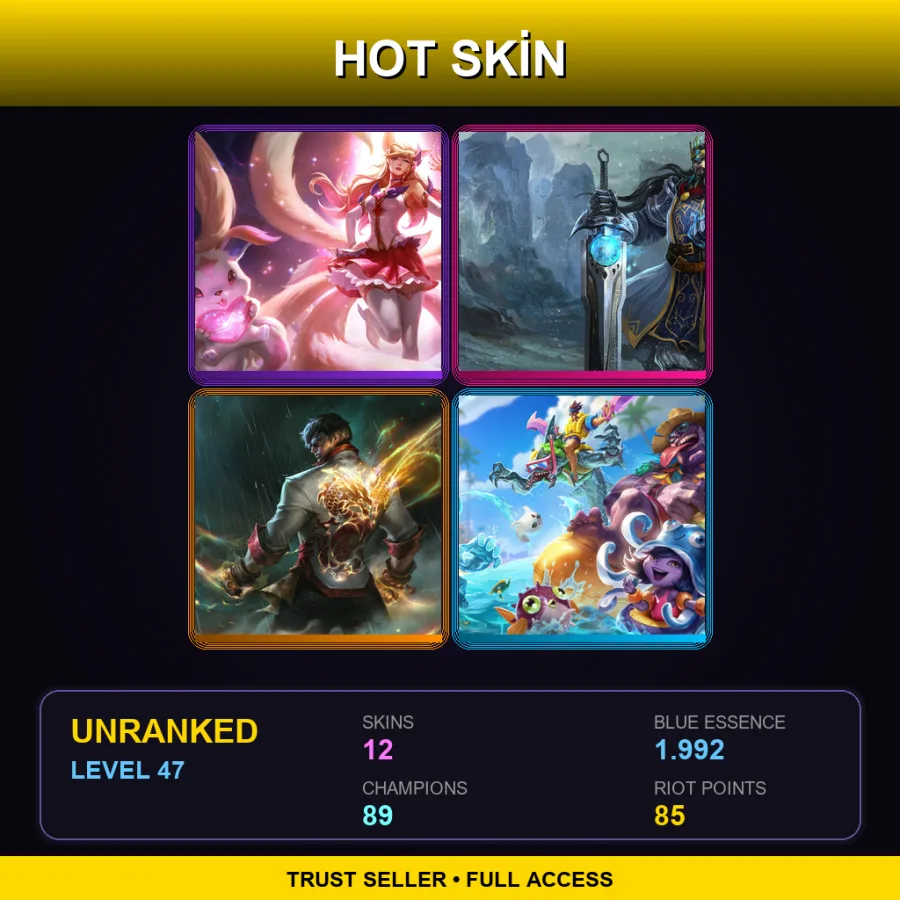 EUW | Lv47 | Unranked | 12 Skin | 89 Champ