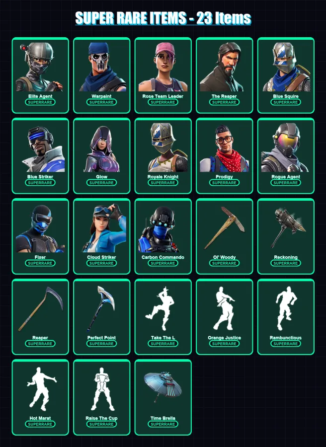 [PC/XBOX] | Elite Agent | Warpaint | Rose Team Leader | The Reaper | Blue Squire | 116 skin | 133 pickaxe | 128 emote | 107 glider | Lv1698