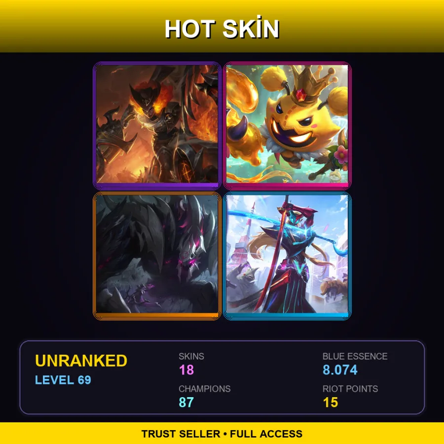 EUW | Lv69 | Unranked | 18 Skin | 87 Champ — LoL account