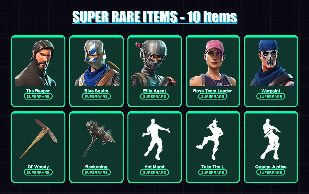 [PC/XBOX/PSN] | The Reaper | Blue Squire | Elite Agent | Rose Team Leader | Warpaint | 67 skin | 44 pickaxe | 75 emote | 49 glider | Lv384