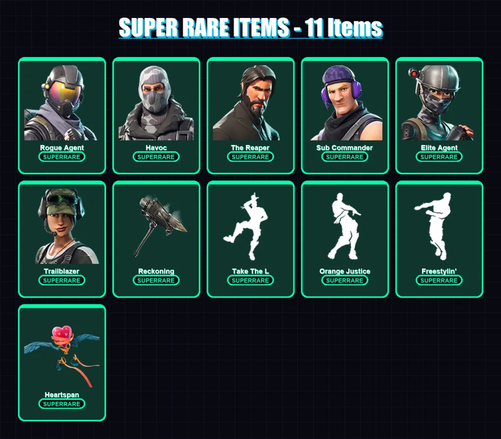 [PC/XBOX] | Rogue Agent | Havoc | The Reaper | Sub Commander | Elite Agent | 46 skin | 30 pickaxe | 42 emote | 37 glider | Lv398