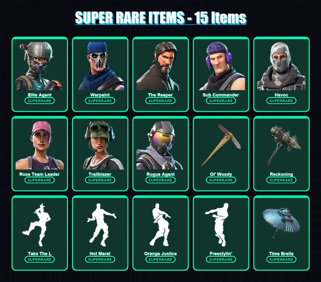 [PC] | Elite Agent | Warpaint | The Reaper | Sub Commander | Havoc | 55 skin | 61 pickaxe | 55 emote | 54 glider | Lv506