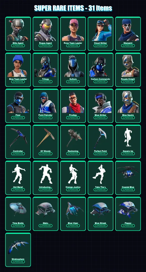 [PS4/PS5/XBOX/PC] | Elite Agent | Rogue Agent | Rose Team Leader | Cloud Striker | Warpaint | 146 skin | 155 pickaxe | 164 emote | 142 glider | Lv19 — Fortnite account
