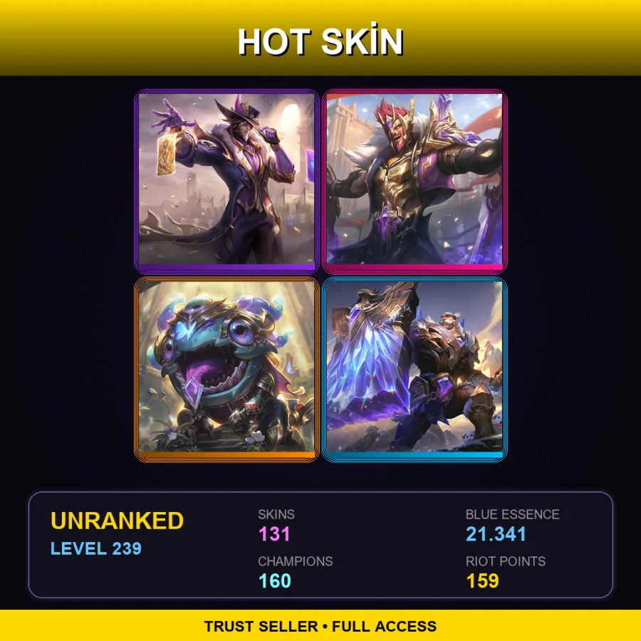 EUW | Lv239 | Unranked | 131 Skin | 160 Champ — LoL account