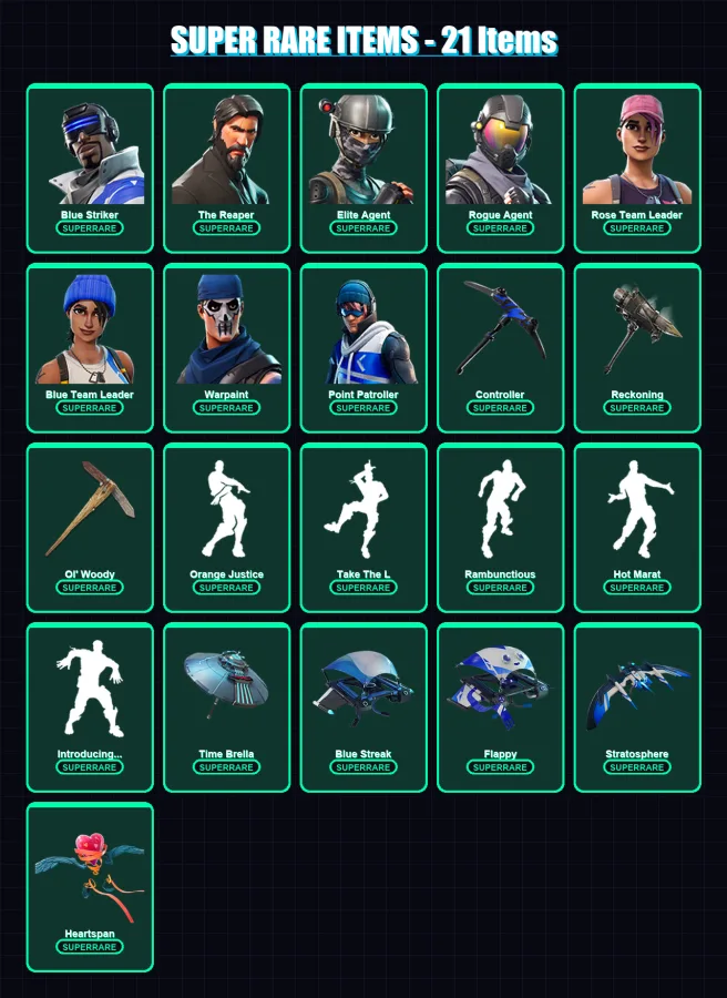 [PC/XBOX/PSN] | Blue Striker | The Reaper | Elite Agent | Rogue Agent | Rose Team Leader | 132 skin | 106 pickaxe | 147 emote | 115 glider | Lv1994