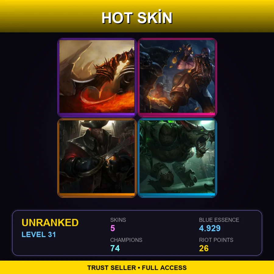 EUW | Lv31 | Unranked | 5 Skin | 74 Champ