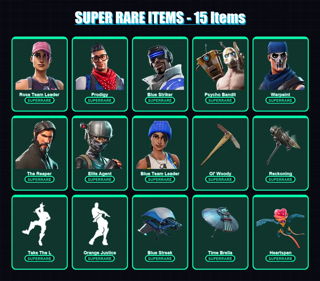 [PS4/PS5/XBOX/PC] | Rose Team Leader | Prodigy | Blue Striker | Psycho Bandit | Warpaint | 93 skin | 98 pickaxe | 94 emote | 97 glider | Lv1360