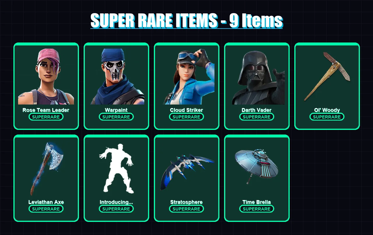 [PC] | Rose Team Leader | Warpaint | Cloud Striker | Darth Vader | Midas | 217 skin | 256 pickaxe | 186 emote | 201 glider | Lv2889