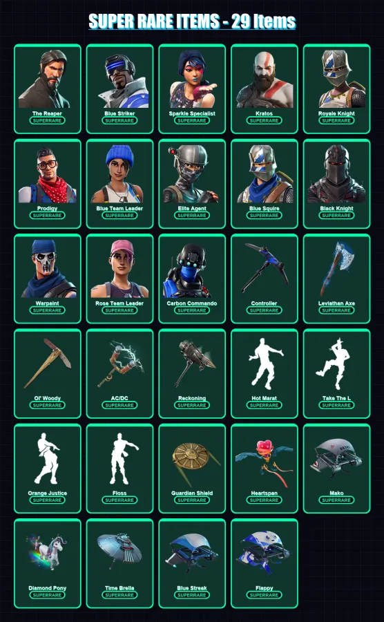[PS4/PS5/XBOX/PC] | The Reaper | Blue Striker | Sparkle Specialist | Kratos | Royale Knight | 140 skin | 107 pickaxe | 105 emote | 113 glider | Lv13